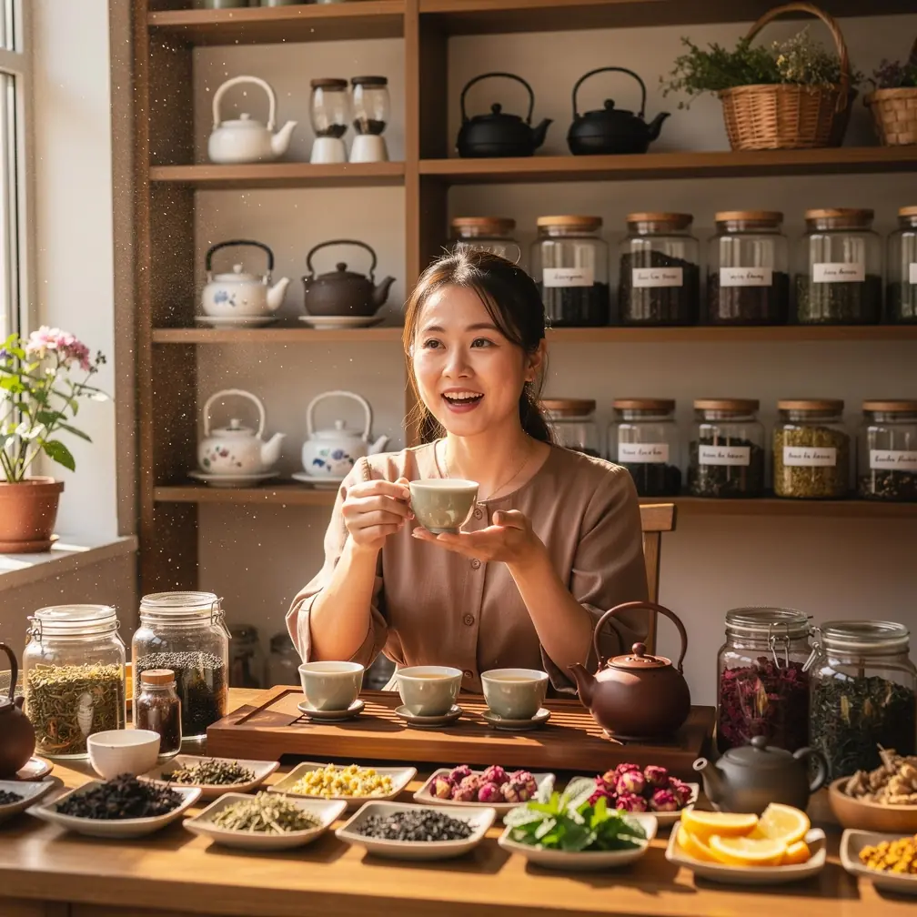 Minkšta antklodė ir arbatos puodelis ant stalo, kuriantys jaukią atmosferą poilsiui.