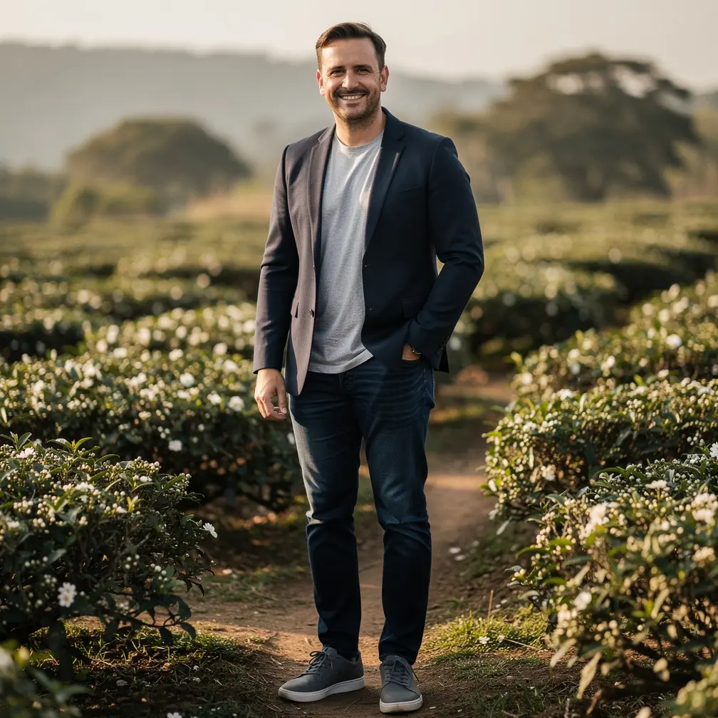 Instruktorius vedantis arbatos gėrimo ritualo pamoką, skatinantis sąmoningumą ir sveiką gyvenimo būdą.